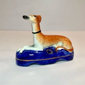 Antique Staffordshire? Pottery Greyhound Hunting Dog Quill Inkwell Figurine
